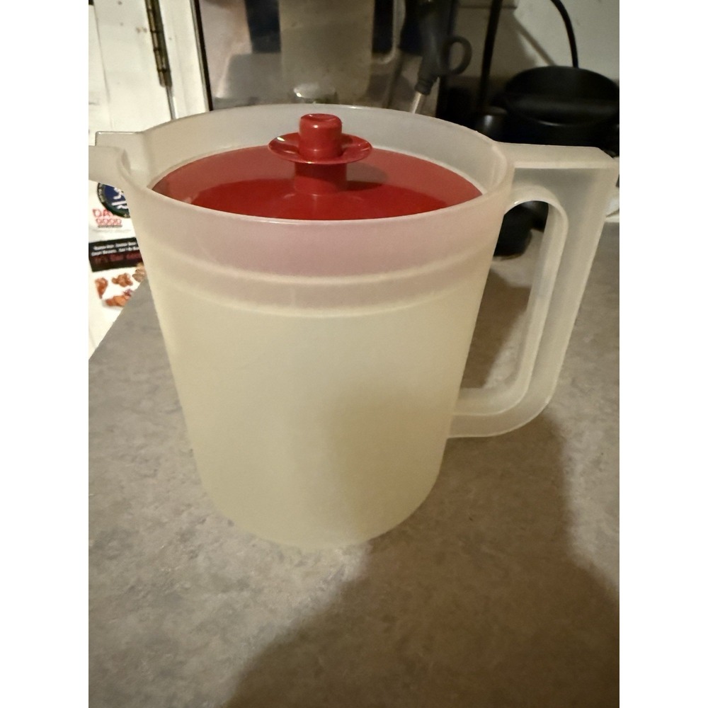 Vintage 1-1/2 Qt. Sheer Tupperware Pitcher #1575 with Red Push-button Lid